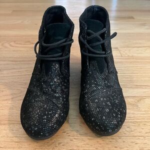 Toms Black Lace Up Booties with Sparkly Finish